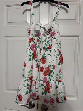 White Floral Sundress with Red & Pink Roses